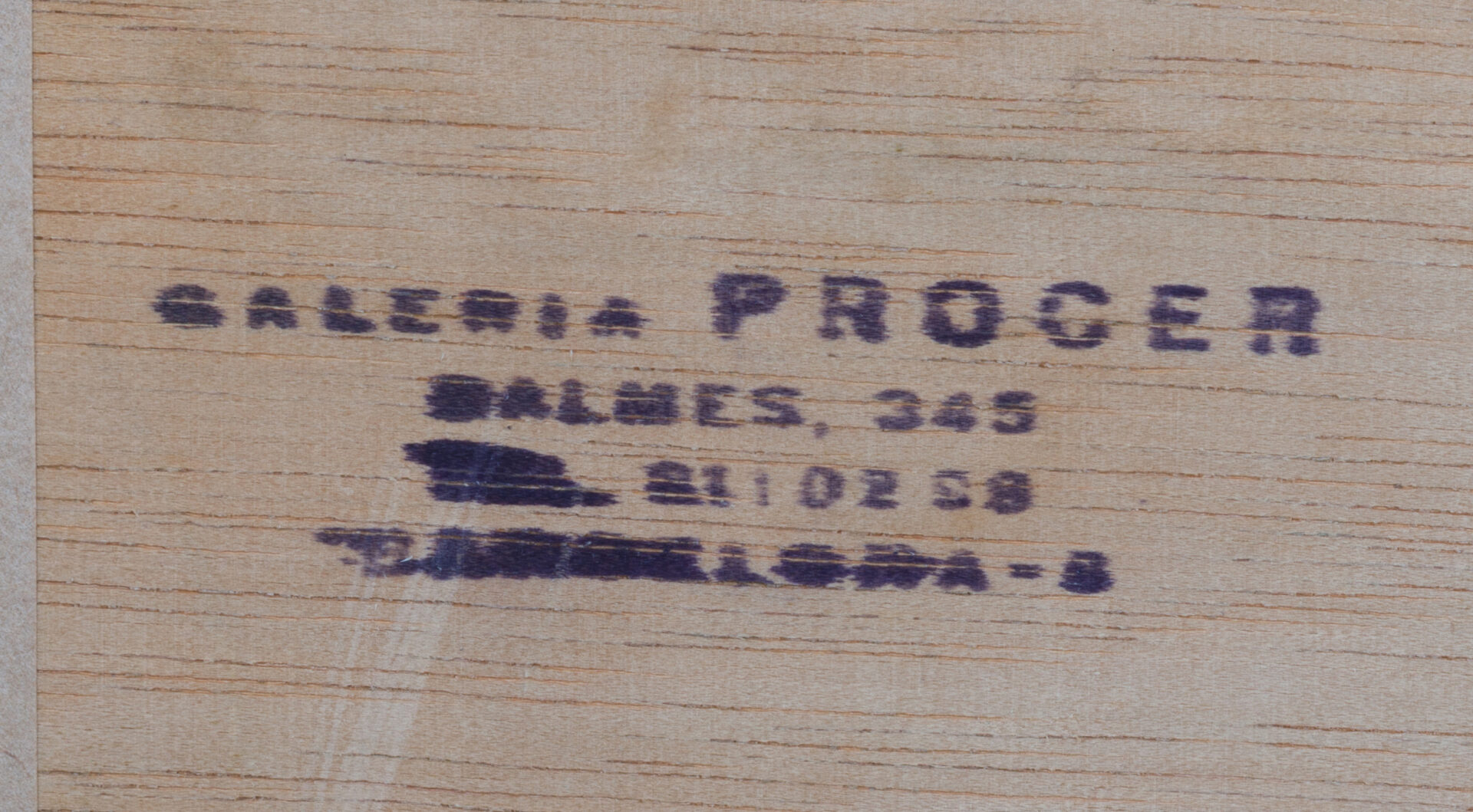 Detail of gallery stamp “Galeria Procer, Barcelona”