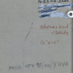 Verso inscription “Prabha Shah – Stones and Clouds, 12×12”