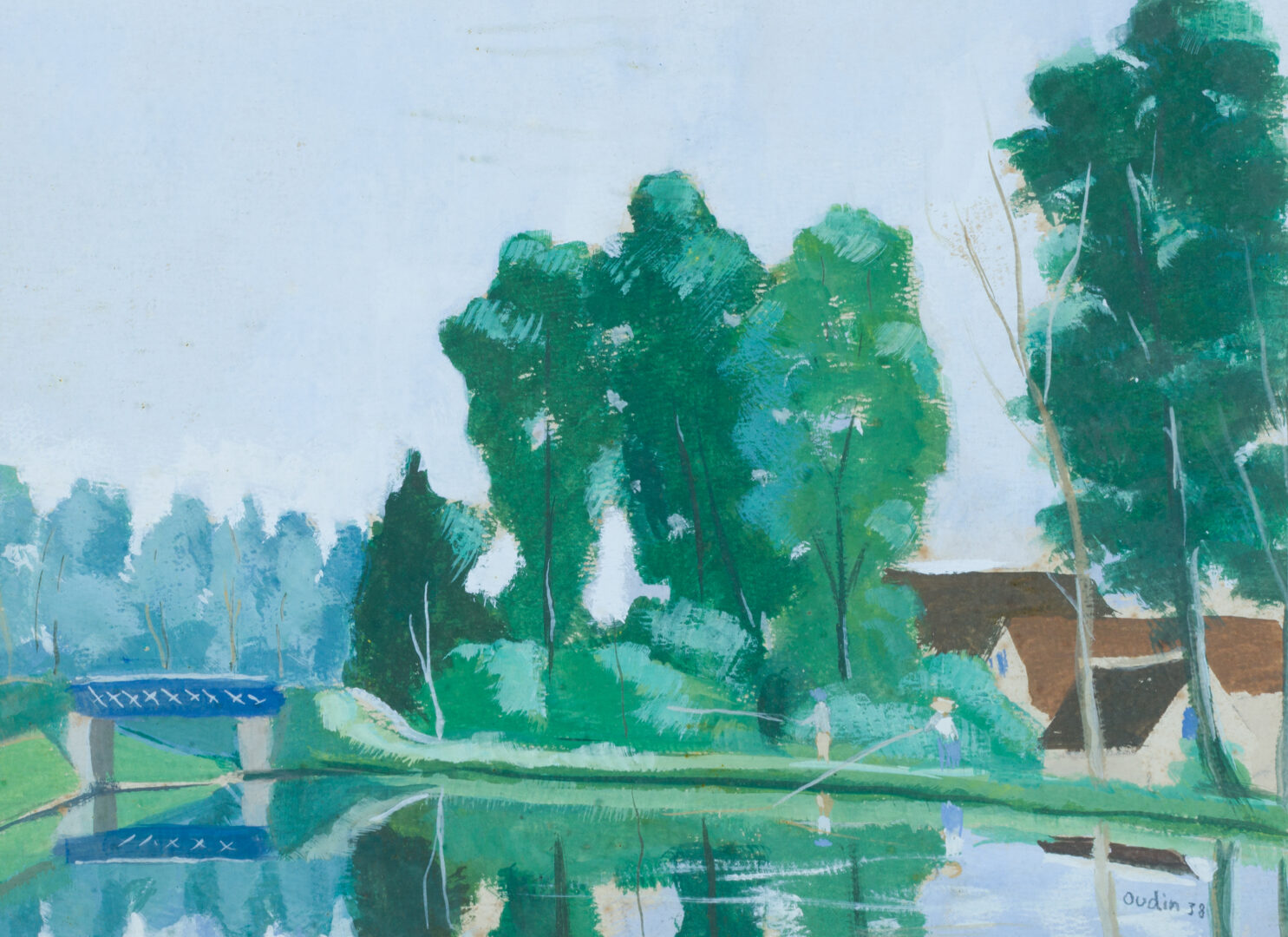 20th Century French School – Le canal au pont de Dordives, 1938