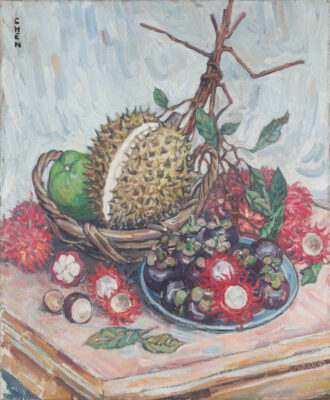 Georgette Chen – Still Life with Rambutans, oil on canvas, full view | Aurora & Athena Auction House Georgette Chen – Still Life with Rambutans, oil on canvas, full view