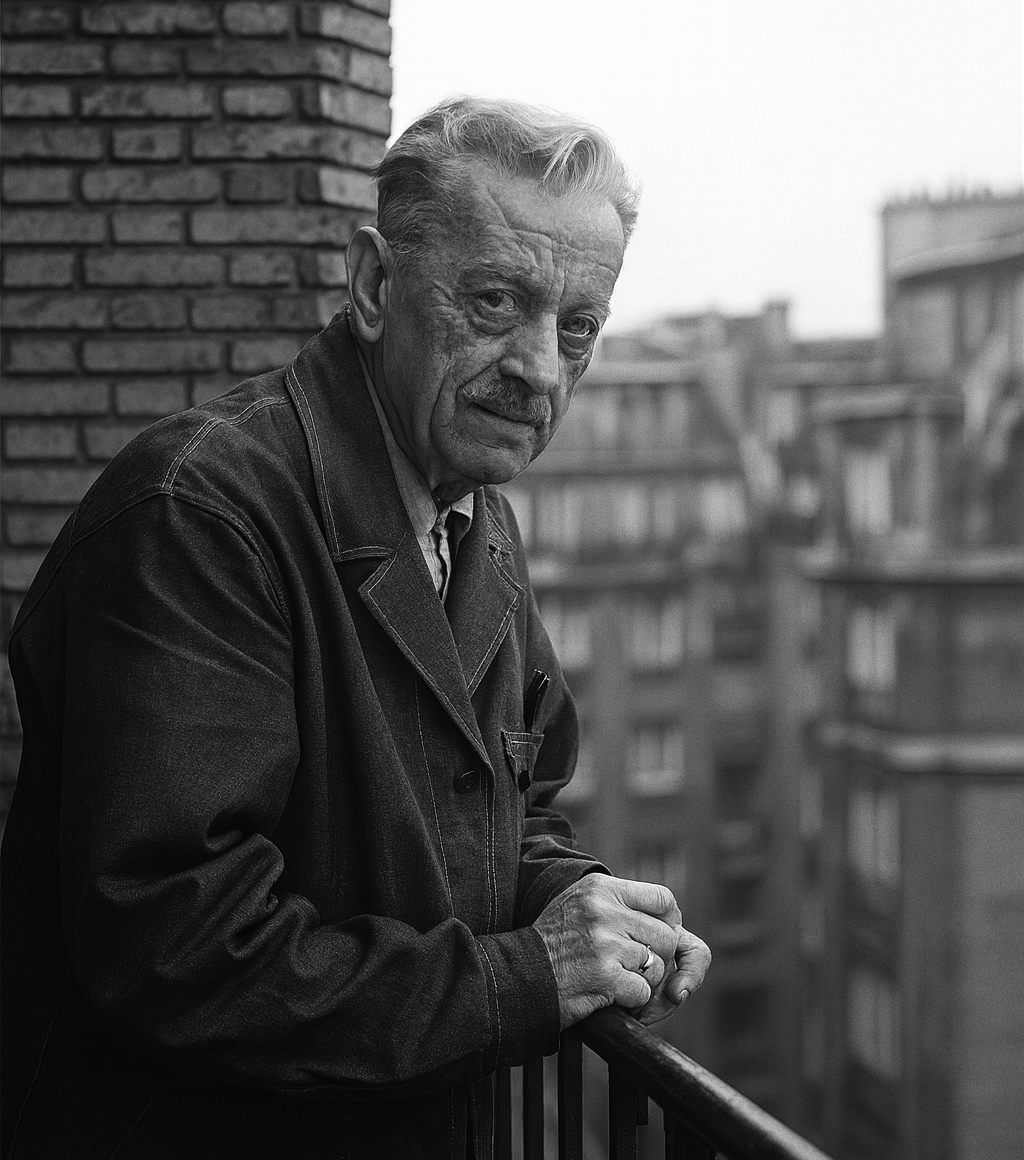 Josef Šíma in his Paris studio, 1950s – the Czech modernist painter known for his lyrical abstractions and exploration of light and geometry. | Aurora & Athena Auction House Josef Šíma in his Paris studio, 1950s – the Czech modernist painter known for his lyrical abstractions and exploration of light and geometry.