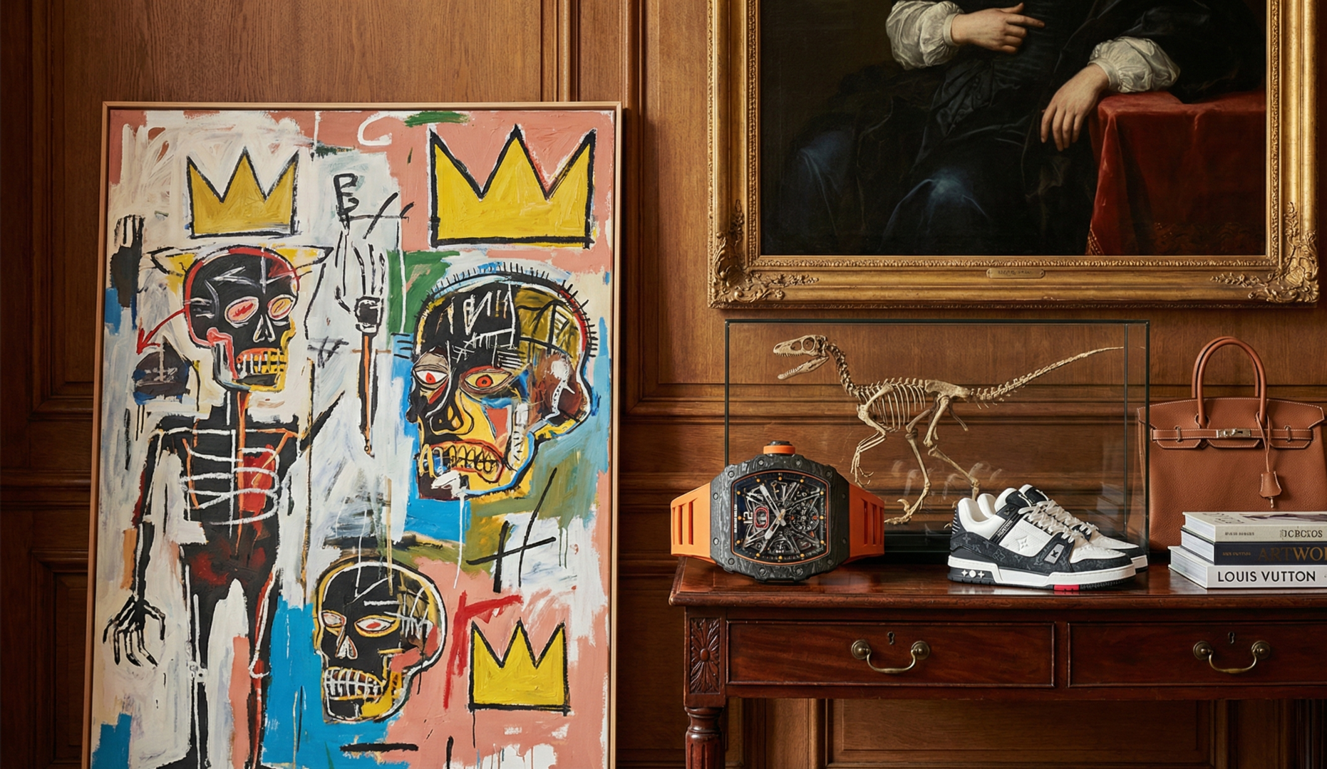 Eclectic collection featuring fine art, luxury watches, and fossils, illustrating the Transvertical Shift in the Art Market 2026. | Aurora & Athena Auction House Eclectic collection featuring fine art, luxury watches, and fossils, illustrating the Transvertical Shift in the Art Market 2026.