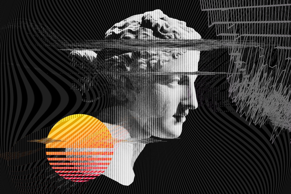 Digital collage of a classical sculpture merging with glitch art, symbolizing the Transvertical Shift in the Art Market 2026. | Aurora & Athena Auction House Digital collage of a classical sculpture merging with glitch art, symbolizing the Transvertical Shift in the Art Market 2026.