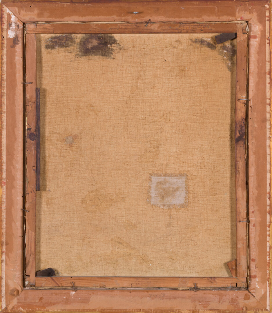 20th Century Catalan School Young Woman with Flowers back of canvas