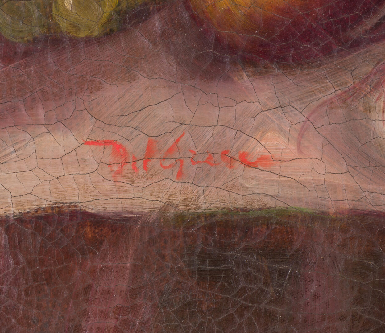 Del Grano Natura Morta signature detail in red paint