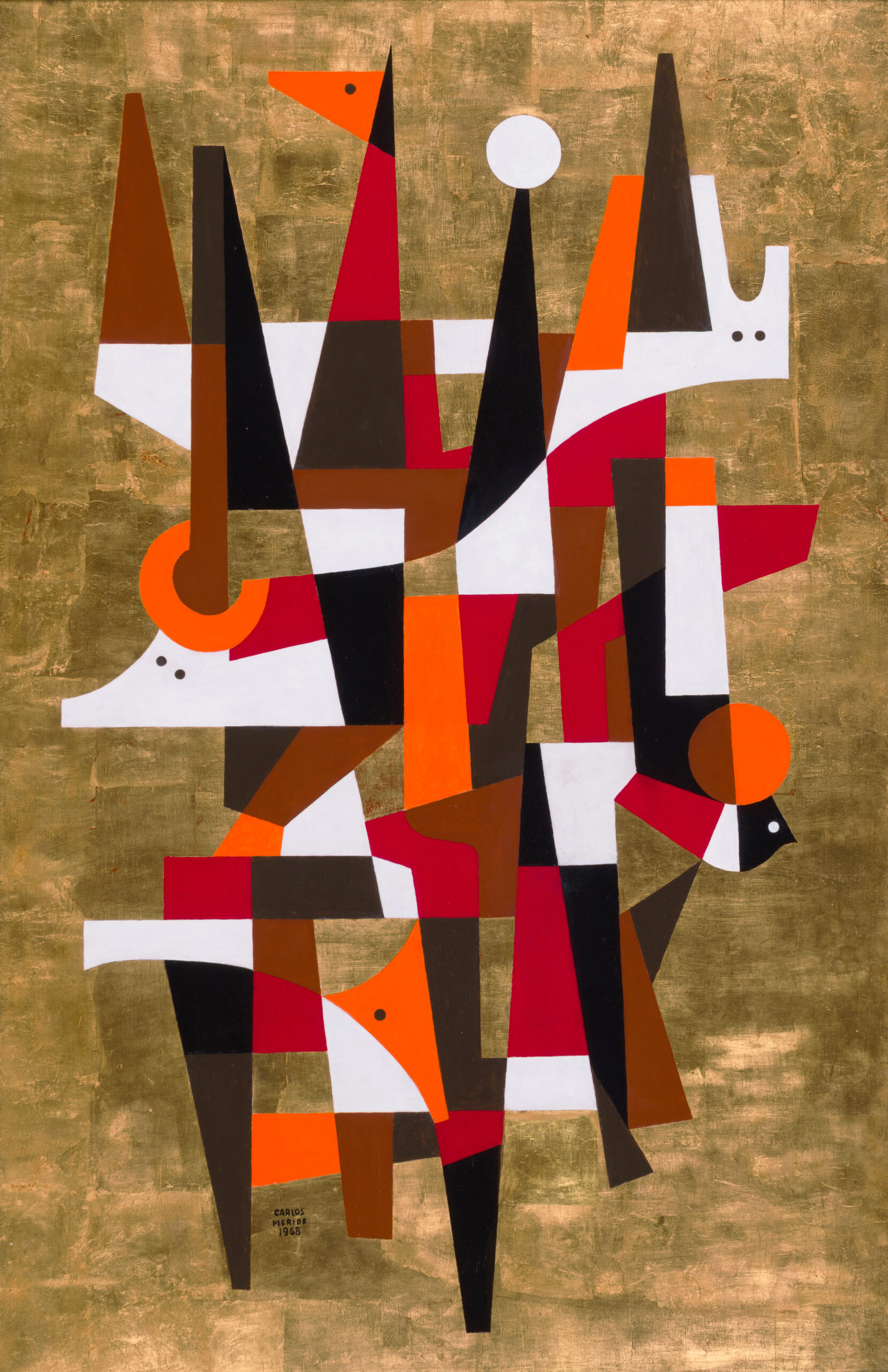 Carlos Merida Abstract Composition 1968 mixed media painting on gold leaf
