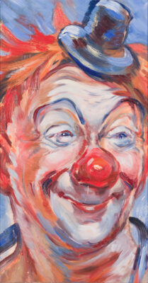 20th Century Catalan School Smiling Clown oil on board portrait front view