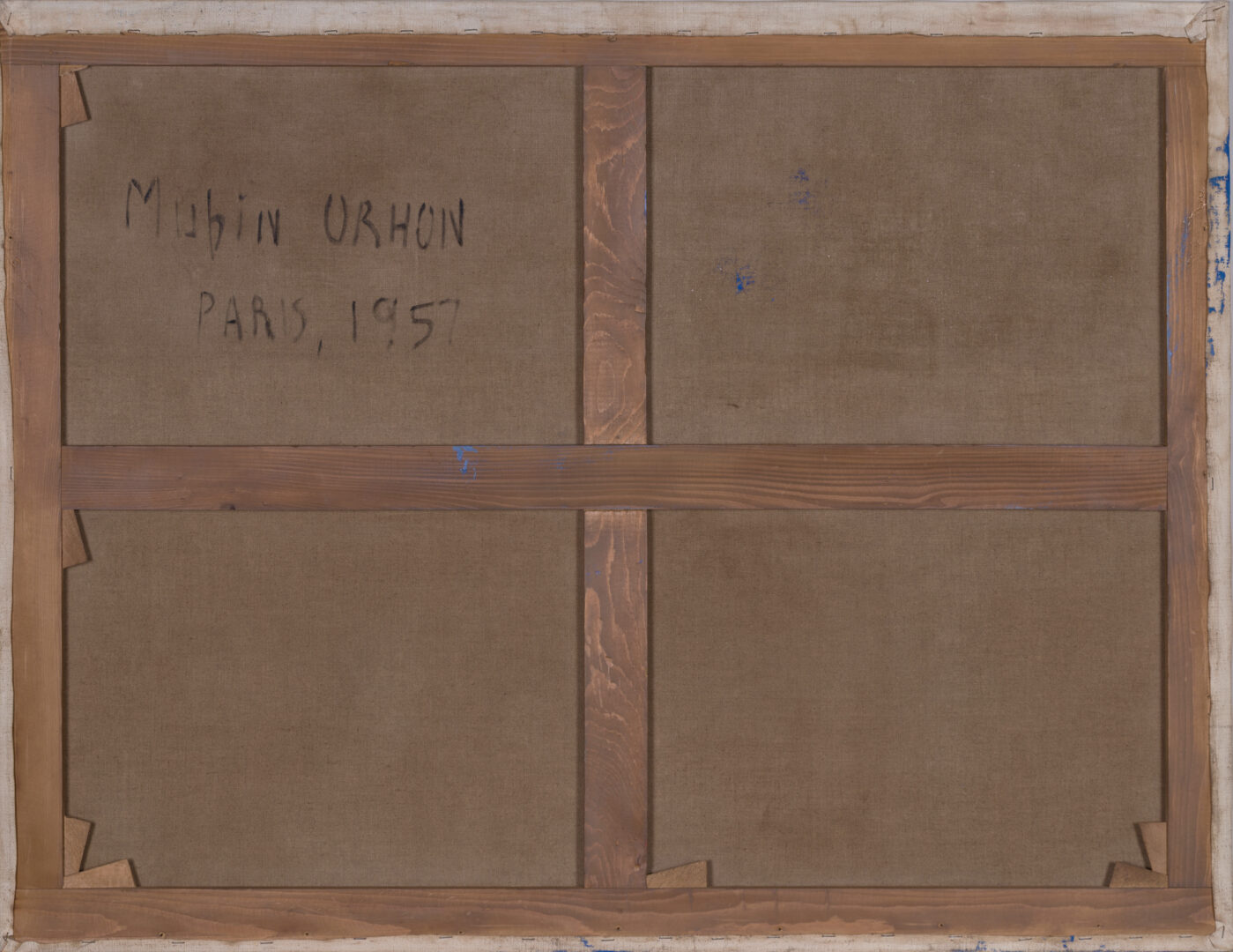 Mubin Orhon Abstract Composition 1957 back of canvas and wooden stretcher