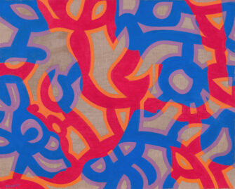 Carla Accardi Bianco Rosso Viola acrylic on canvas abstract painting blue magenta patterns