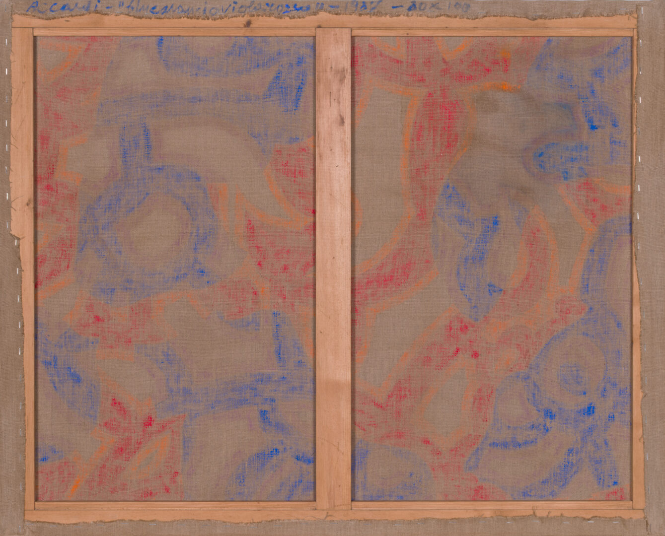 Carla Accardi Bianco Rosso Viola back of canvas and wooden stretcher