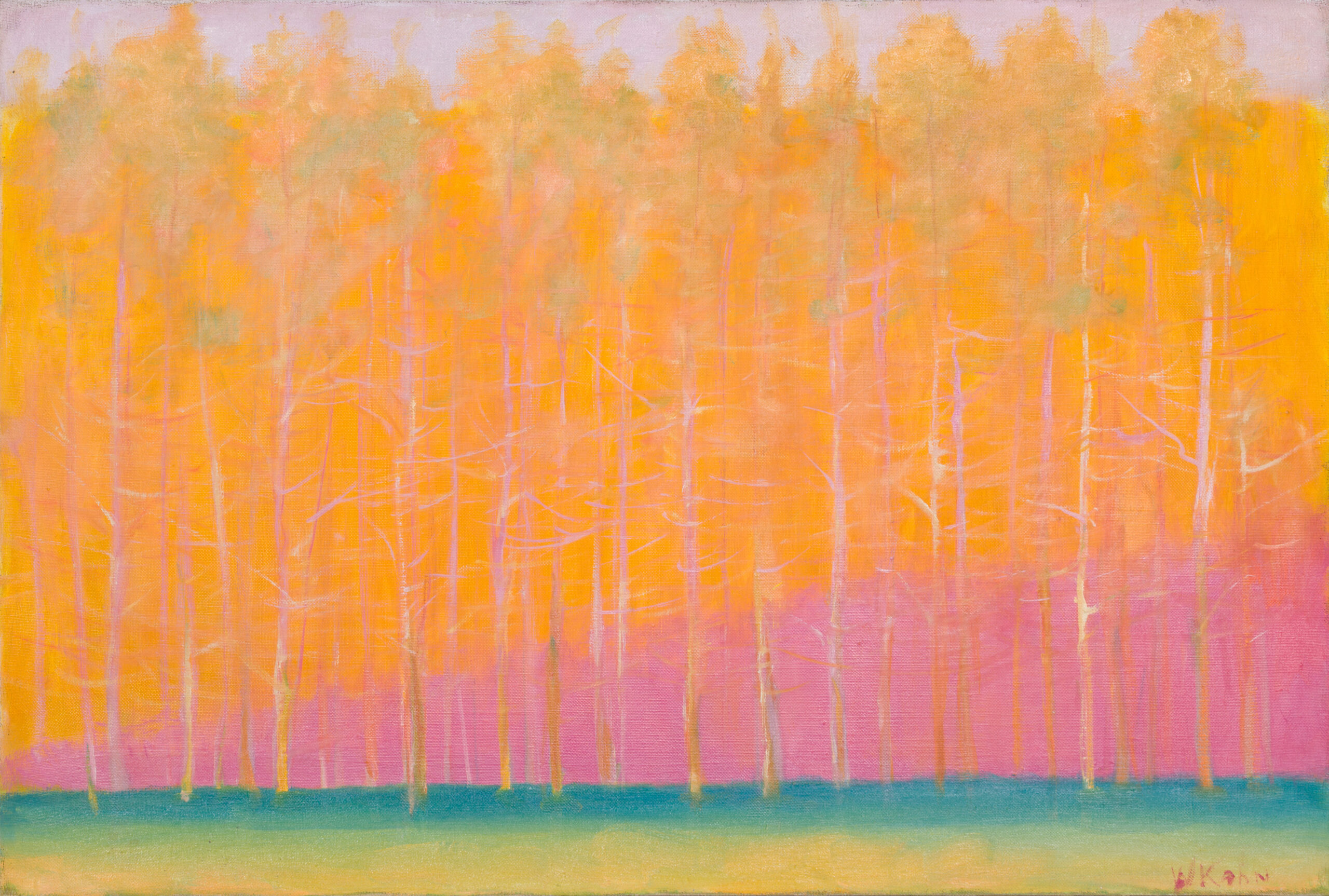 Wolf Kahn Orange Forest oil on canvas landscape painting vibrant autumn trees