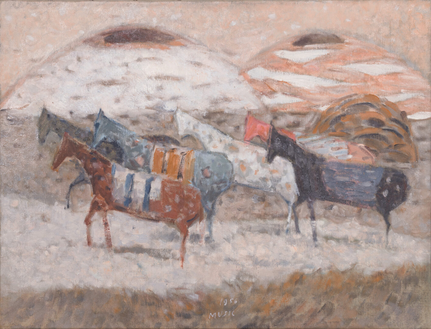 Zoran Music Cavallini 1956 oil on canvas horses painting