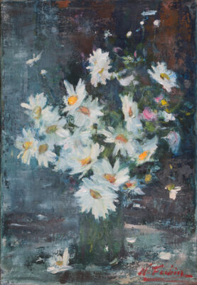 Nicolai Fechin Daisies in a Glass Vase oil on canvas still life painting