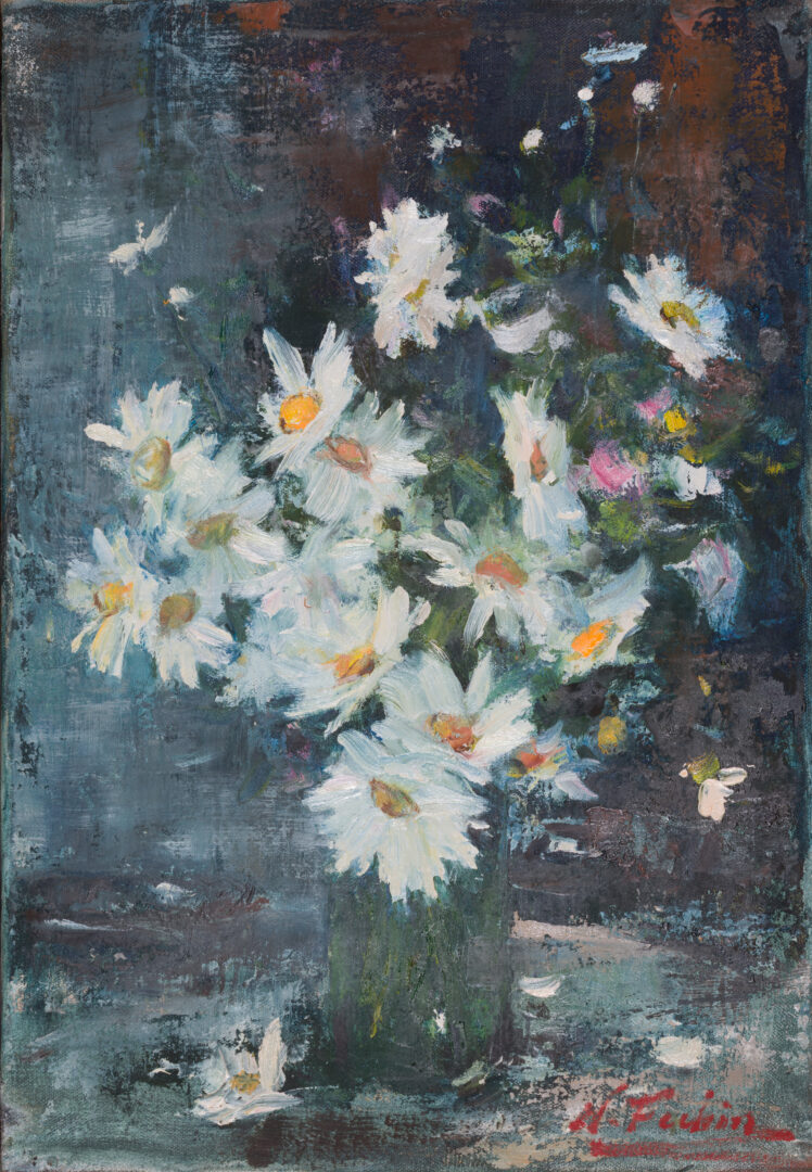 Nicolai Fechin Daisies in a Glass Vase oil on canvas still life painting