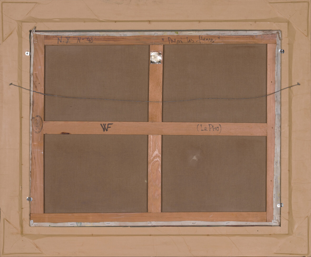 Le Pho Parmi les fleurs back of canvas and wooden stretcher