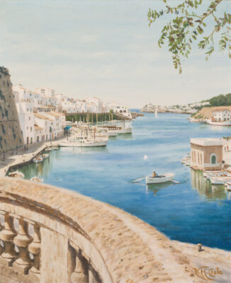 V.M. Costa Ciutadella Menorca oil on canvas harbor scene