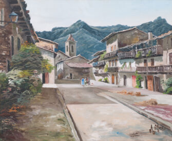 Antonio Mesa Pyrenean Village Street oil on canvas painting