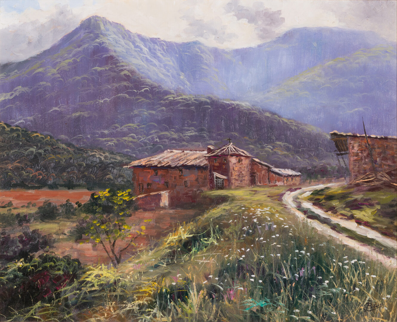 Josep Bau Mountain Masia oil on canvas landscape painting