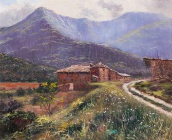 Josep Bau Mountain Masia oil on canvas landscape painting