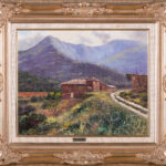 Josep Bau Mountain Masia framed painting of farmhouse and mountains