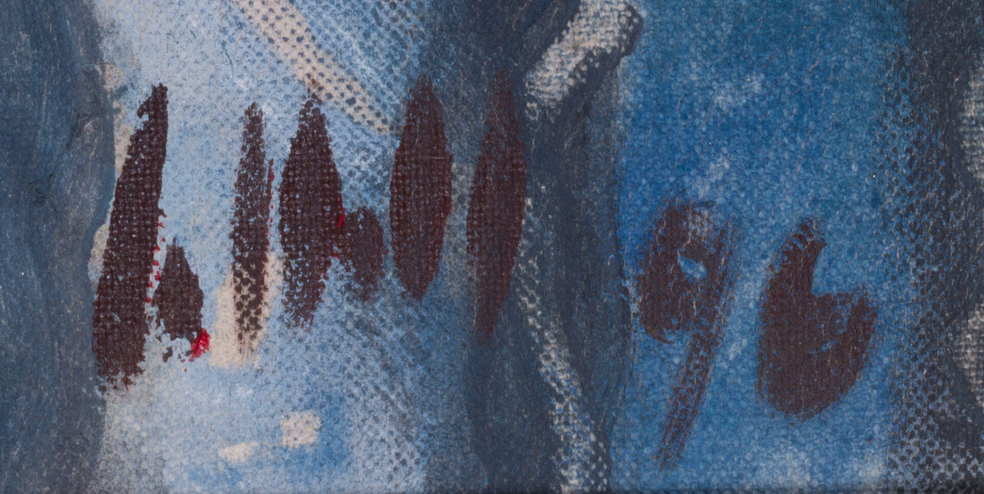 Signature detail of the oil painting children with watermelon