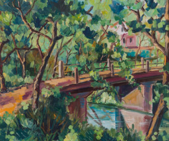 N. Puvill oil painting landscape with bridge in a frame