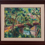 Landscape oil painting by N. Puvill in a decorative frame