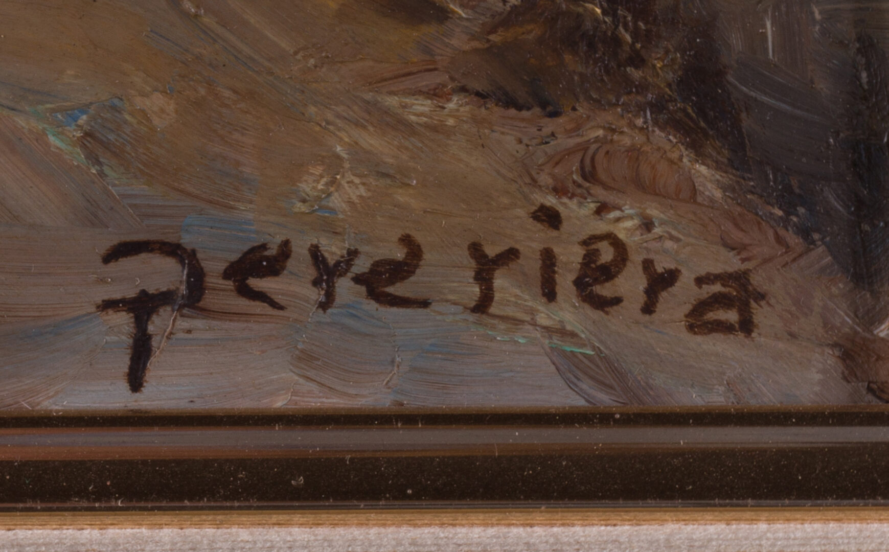 Signature detail of the Pere Riera oil painting