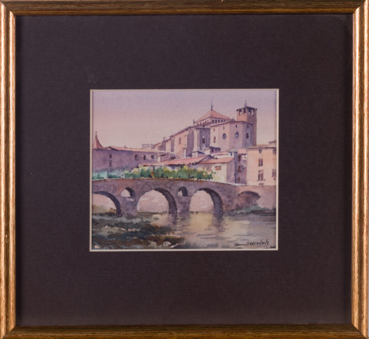 20th Century Spanish School watercolor painting in a decorative frame