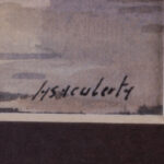 Detail of the illegible signature on the watercolor painting