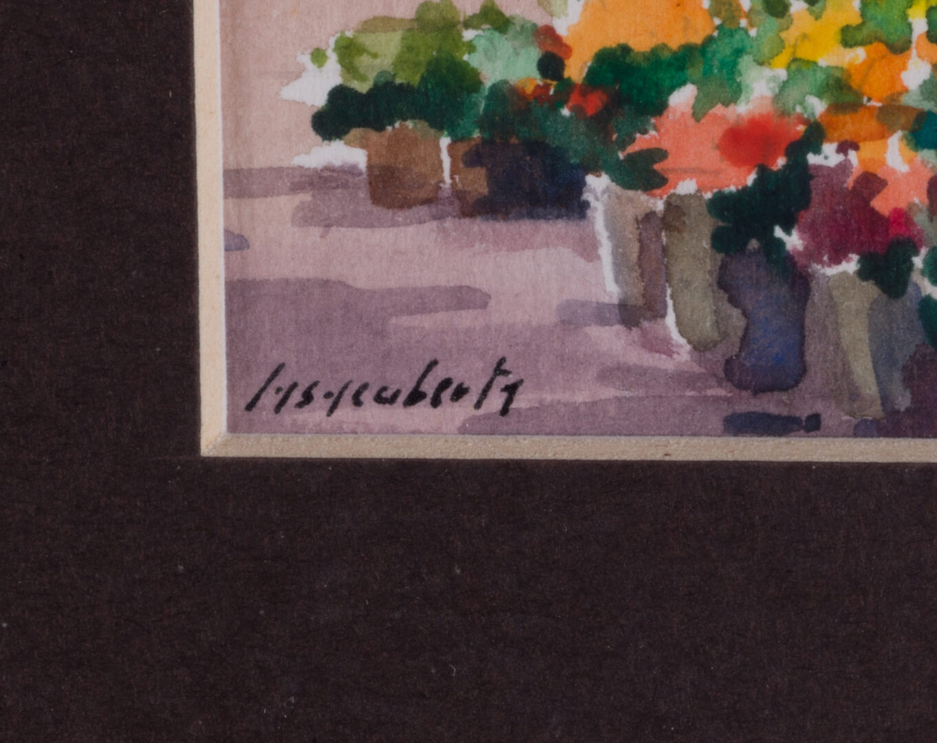 Detail of the illegible signature on the watercolor painting