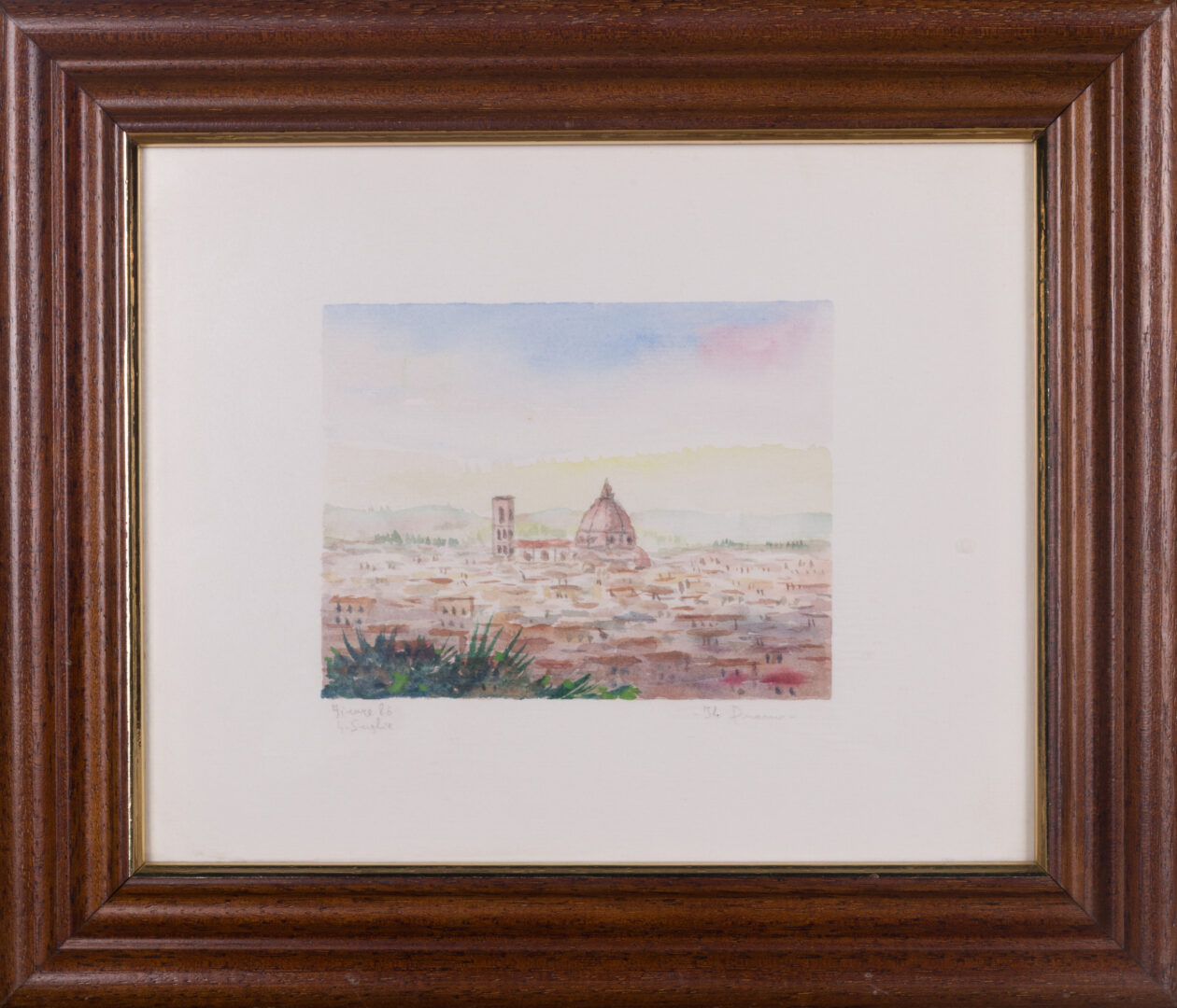 Watercolor painting by G. Scuglie in a decorative frame