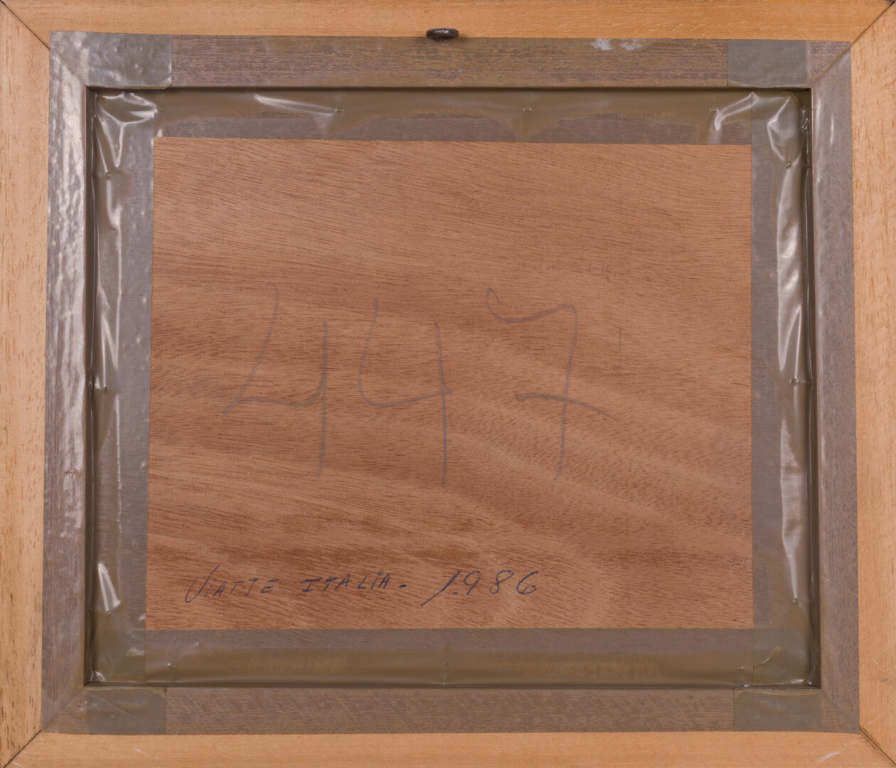 Back view of the G. Scuglie watercolor painting with inscription