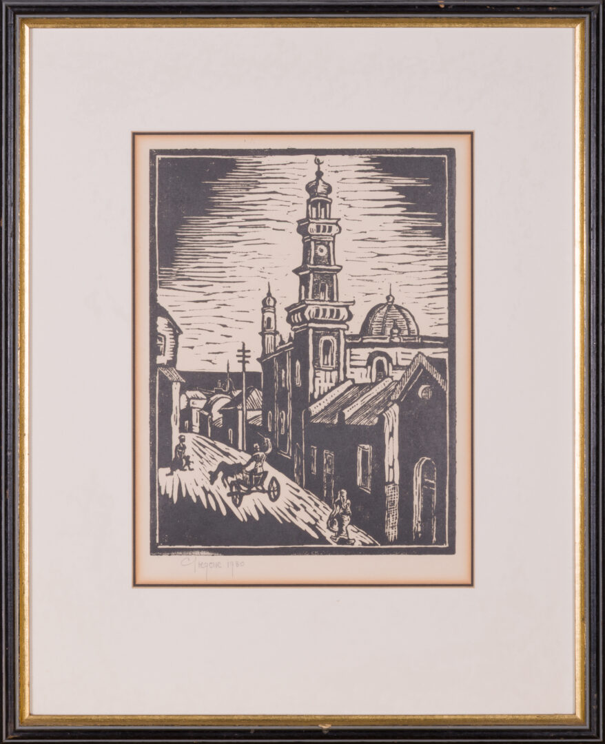 Gregoire Boonzaier linocut in a decorative frame