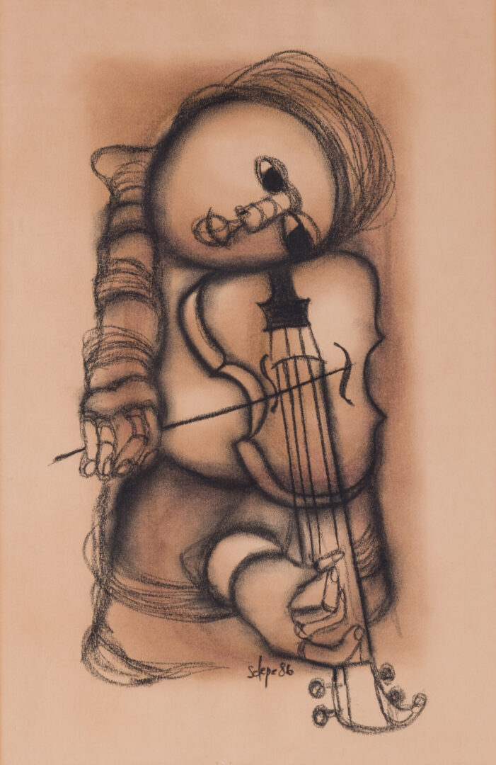 Daniel Selepe charcoal drawing of a violinist