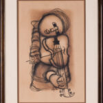 Charcoal drawing by Daniel Selepe in a decorative frame