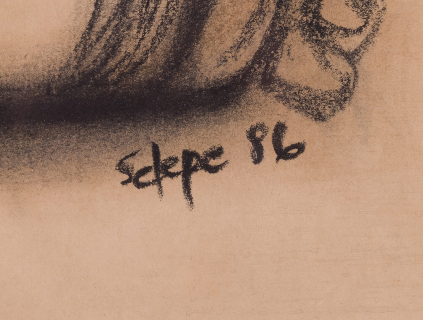 Signature detail of the Daniel Selepe charcoal drawing