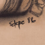 Signature detail of the Daniel Selepe charcoal drawing