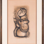 Charcoal drawing by Daniel Selepe in a decorative frame