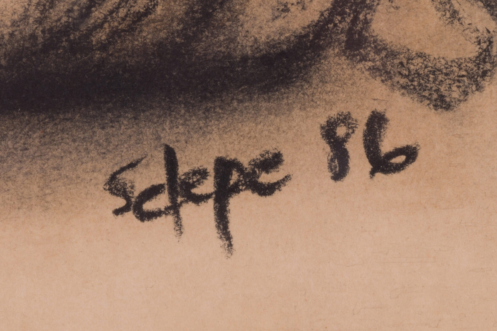 Signature detail of the Daniel Selepe charcoal drawing