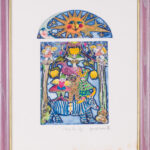 Hannah Swain lithograph "Gilding The Lily" in a decorative frame