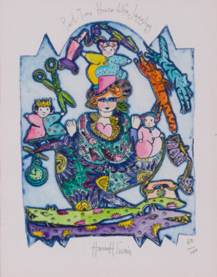 Hannah Swain lithograph "Part-Time House-Wife Juggling"