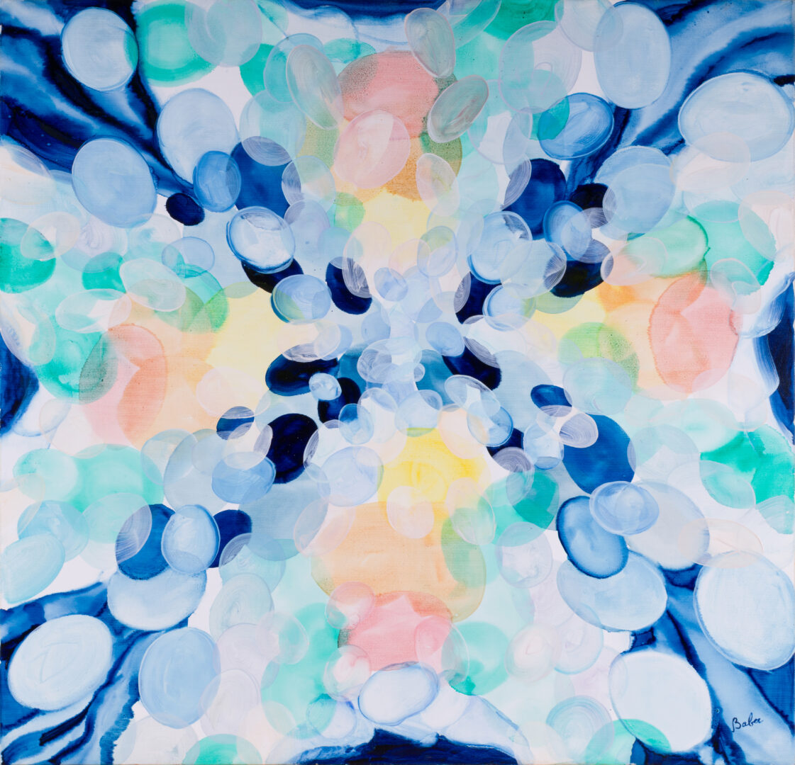 Crossing Winds by Alice Baber, abstract painting with colorful orbs, 1974