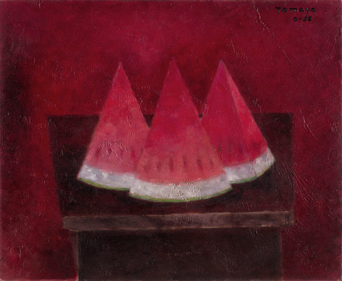 Watermelon still life painting, attributed to Rufino Tamayo, 1958