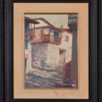 Oil painting of Candelario street scene in a dark frame