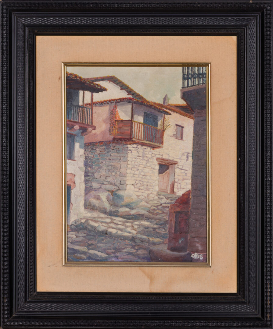 Oil painting of Candelario street scene in a dark frame