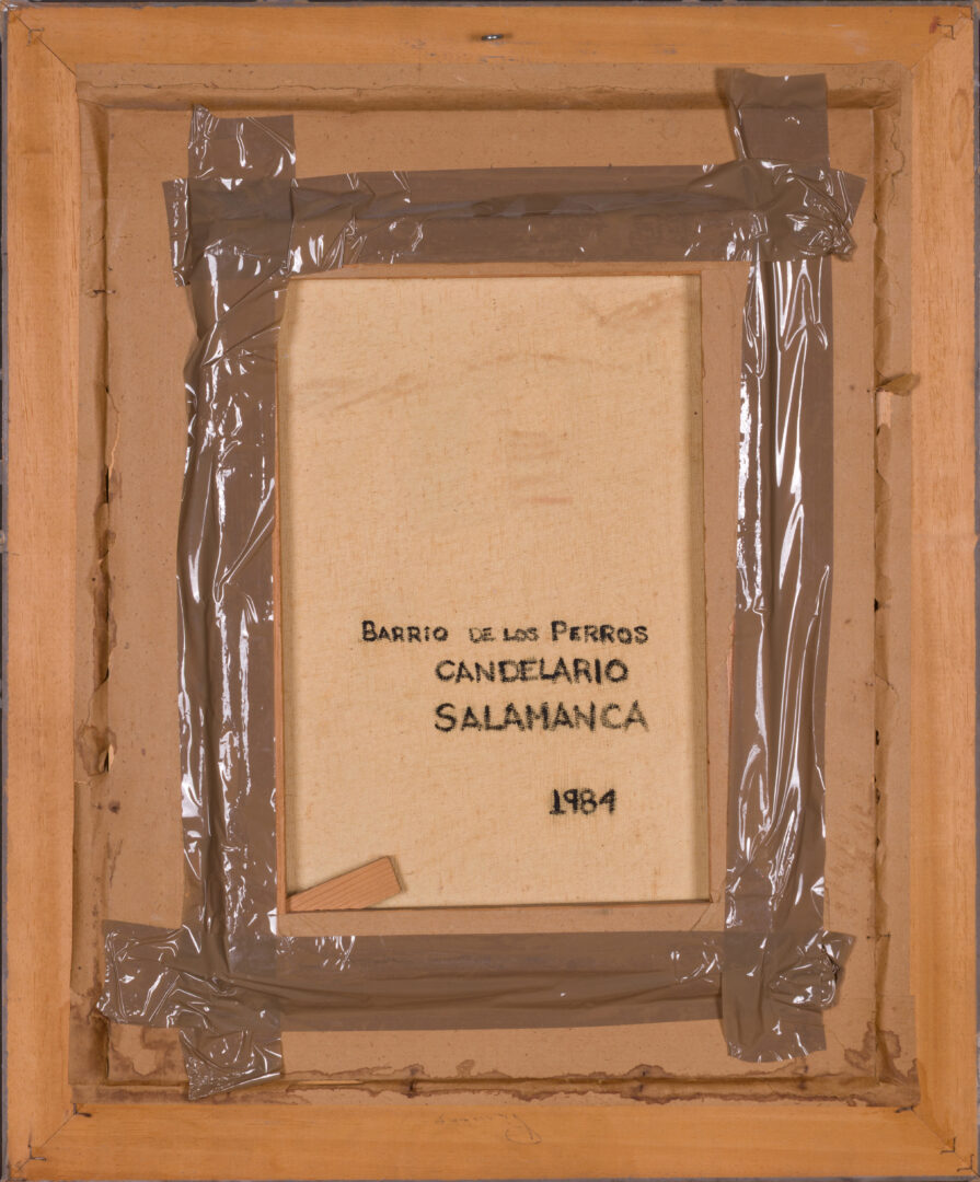 Back of the painting with title "Barrio de los Perros"