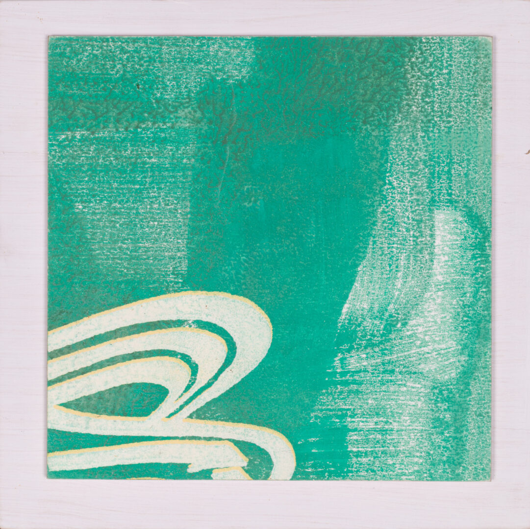 Detail of the abstract white gestural lines on green