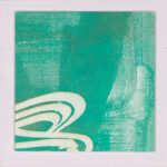 Detail of the abstract white gestural lines on green