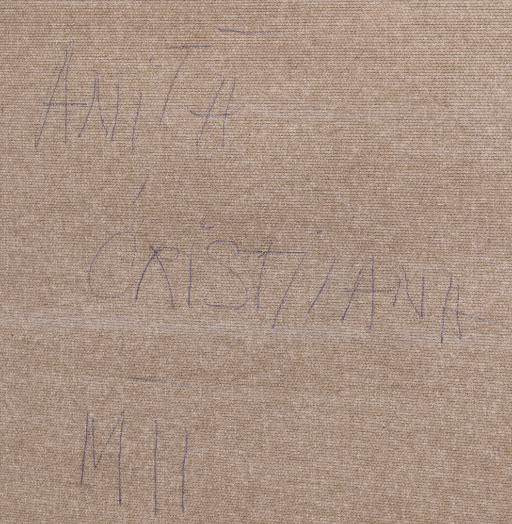 Reverse side of the canvas showing handwriting "ANITA CRISTIANA MII"